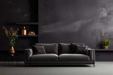 Fotobehang Frame mockup in modern dark home interior background, 3d render © Azar