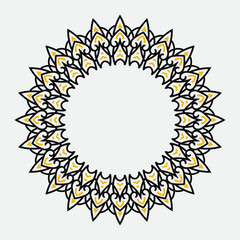 decorative royal round frame, black and yellow ornamental border Indian and Arabic style, abstract floral cycle ornament design, vector illustration