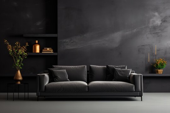 Fototapeta Frame mockup in modern dark home interior background, 3d render
