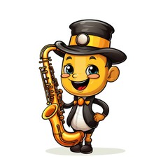 Cute Cartoon Saxophone isolated on a white background