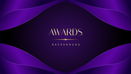 Purple golden royal awards graphics background. Elegant modern template with classy shine. Luxury premium corporate abstract design.