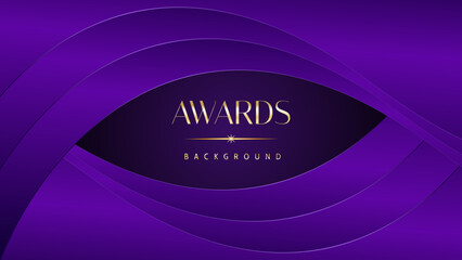 Purple golden royal awards graphics background. Elegant modern template with classy shine. Luxury premium corporate abstract design.