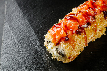 warm sushi roll hot dog in panko breadcrumbs