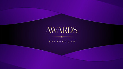 Purple golden royal awards graphics background. Elegant modern template with classy shine. Luxury premium corporate abstract design.