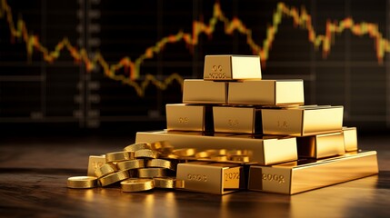 gold bars over a stock charts and graphs background 