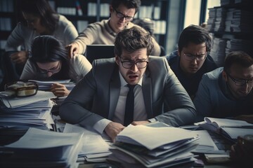 Concept Burnout Syndrome. Businessman feels uncomfortable working. Which is caused by stress, accumulated from unsuccessful work And less resting body. Consult a specialist psychiatrist.