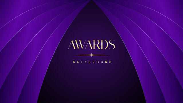 Purple golden royal awards graphics background. Elegant modern template with classy shine. Luxury premium corporate abstract design.