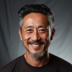 Fototapeta premium A full head shot of a 54-year-old East Asian man with a graceful smile.