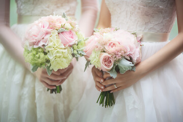 Naklejka premium bride holding bouquet of flowers