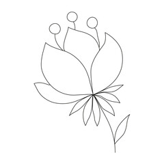 Botanical element of one forest flower. Blooming bell. The outline is hand drawn in ink.
