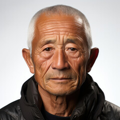 Obraz premium A captivating studio headshot of a skeptical 68-year-old Southeast Asian man.