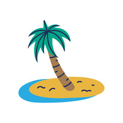 Coconut Tree Beach Flat Style Icon. Cartoon Vector Illustration