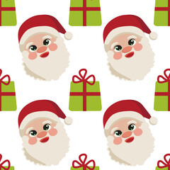 VECTOR PATTERN ILLUSTRATION, WINTER HOLIDAYS CHRISTMAS, SANTA CLAUS AND GIFT BOX NEW YEAR FOR FABRIC, PAPER PRINT OR OTHER DESIGN USES.