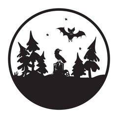halloween with bat and ghost vector silhouette