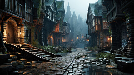 Crumbled buildings and weathered stones tell tales of old in this hyper-realistic fantasy city.