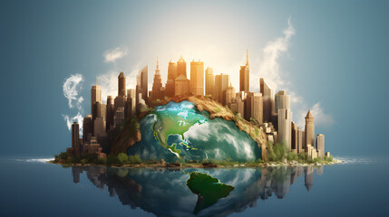 Planet Earth under water global warming concept