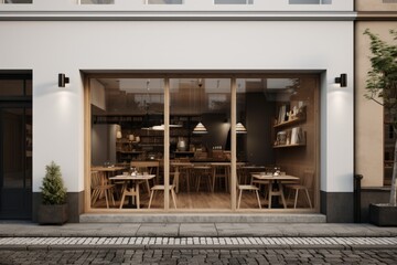 Nordic minimalist style restaurant or cafe store, front design