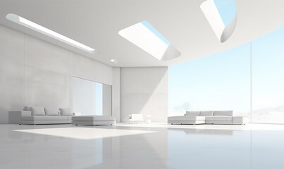 white open space interior with minimalistic design elements