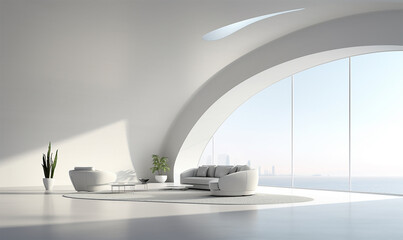 white open space interior with minimalistic design elements