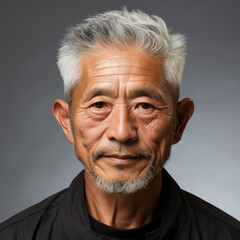 Fototapeta premium A stunning headshot of a 51-year-old East Asian man who looks impressed.