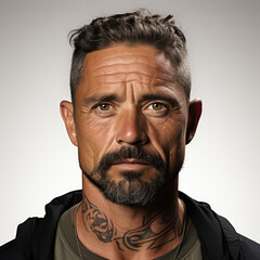 Fototapeta premium Authentic studio headshot of a proud 43-year-old Aboriginal Australian man.