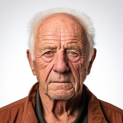 Obraz premium Professional studio head shot of an intrigued 84-year-old Caucasian man, eyes looking right.