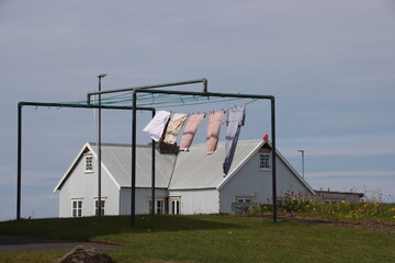Clothes drying in the small town of Stykkisholmur on the north west coast of Iceland.