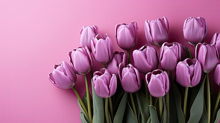 Fototapeta premium tulips on purple background, copy space