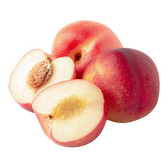 Ripe fresh Nectarine fruit and half Nectarine fruit isolated on a transparent background.