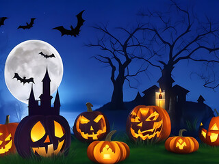 Halloween background with scary pumpkins candles AI Generated