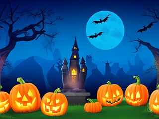 Halloween background with scary pumpkins candles AI Generated