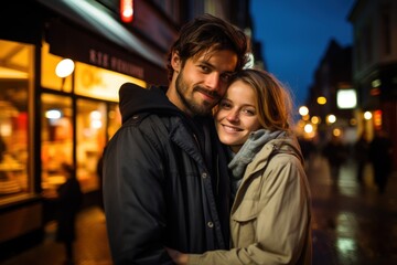 Young married couple having a photoshoot in the city