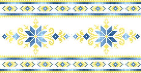 Vector illustration of Ukrainian ornament in ethnic style, identity, vyshyvanka, embroidery for print clothes, websites, banners. Background. Geometric design, border, copy space, frame