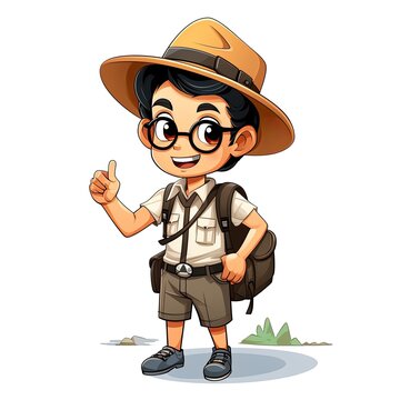 Cute Cartoon Tour Guide isolated on a white background