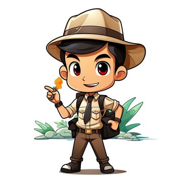 Cute Cartoon Tour Guide isolated on a white background