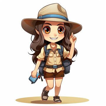 Cute Cartoon Tour Guide isolated on a white background