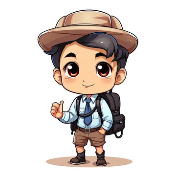 Cute Cartoon Tour Guide isolated on a white background