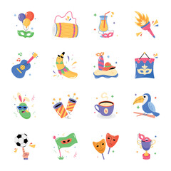 Collection of Rio Carnival Festival Flat Stickers 

