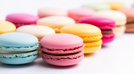 Obraz premium Close-up of colorful macarons AI generative