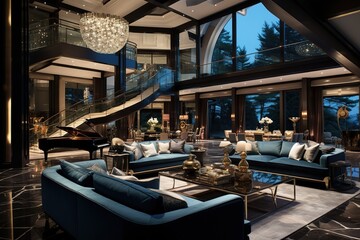 Fototapeta na wymiar Living room in rich modern home with italian marble floor