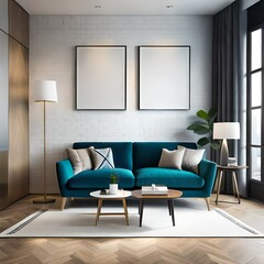 Two blank picture frame mockups on a wall. Square orientation..AI generated