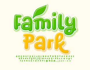 Vector eco concept Family Park. Bright handwritten Font. Creative Alphabet Letters, Numbers and Symbols set