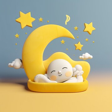 Free sweet dream lullaby 3d yellow moon and stars Generative AI