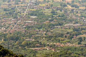 View from above of Capannori, Lucca, Italy and in particular of the hamlet of Segromigno in Monte - obrazy, fototapety, plakaty