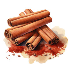 Watercolor Illustration of Cinnamon Sticks. Ai generated