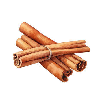 Watercolor Illustration of Cinnamon Sticks. Ai generated