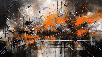 Contemporary Texture Abstraction with Black and Yellow Grunge Splatter Oil Paint Brush Strokes