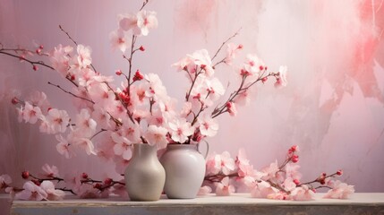 Romantic composition with spring cherry flowers in a vase.