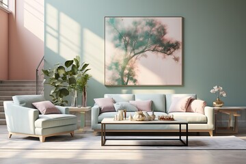 Luxurious modern Japanese-style living room with contemporary 3D design.