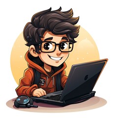 Cute Cartoon Programmer isolated on a white background